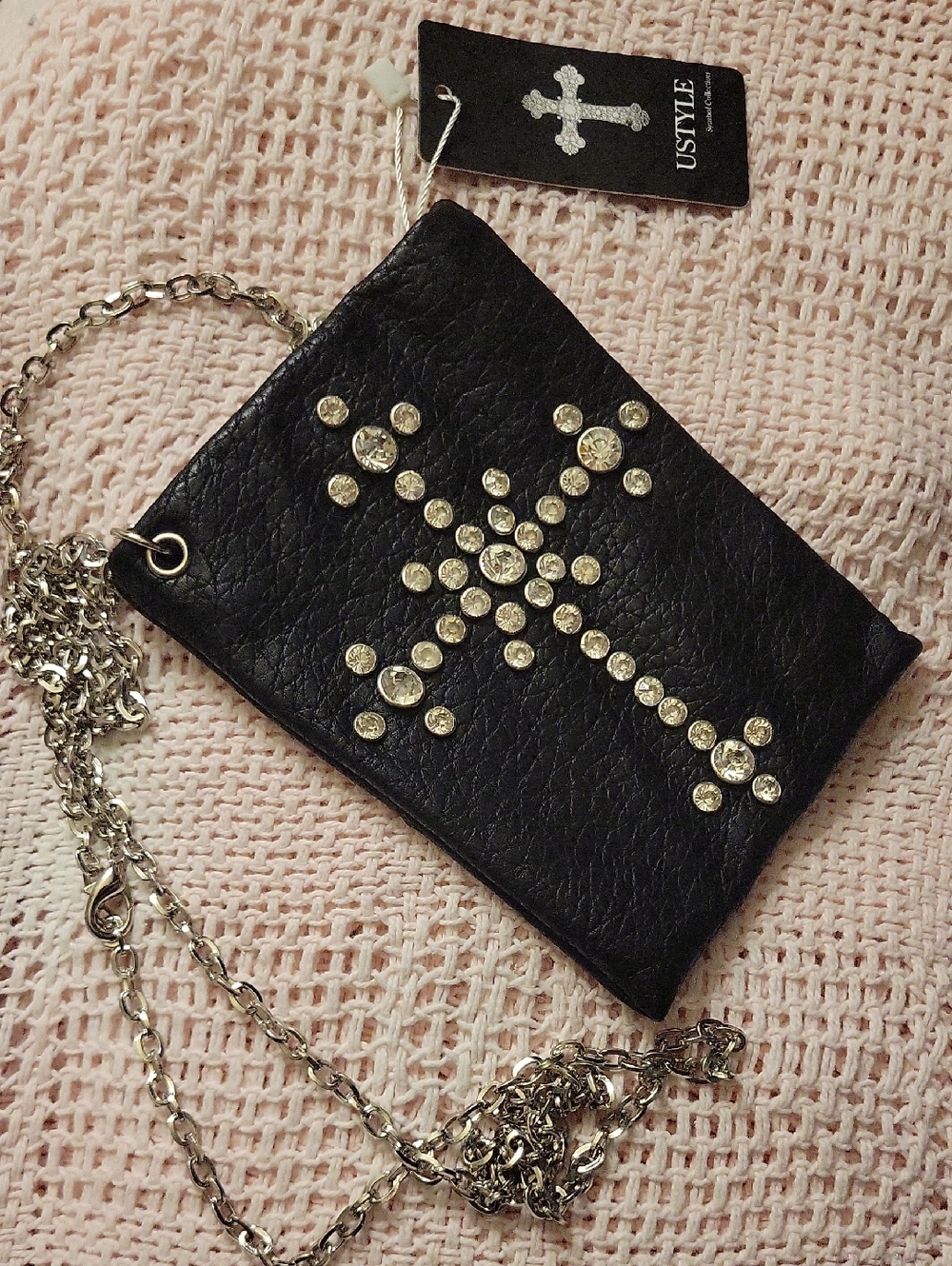 USTYLE Black Cross Studded Leatherette Crossbody Bag